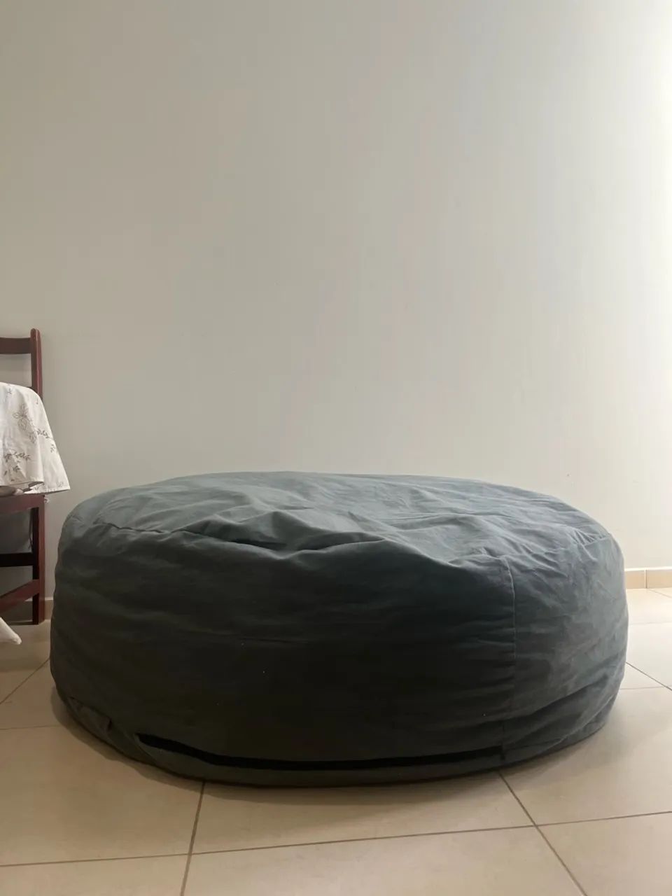 Puff Gigante Redondo Cinza com Enchimento