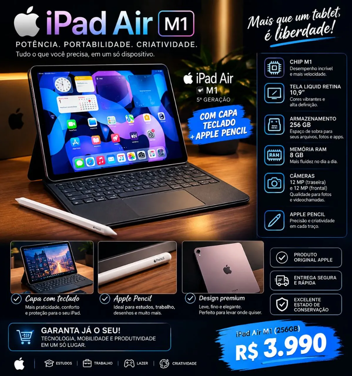 iPad Air 5 Geração + Apple Pencil + Magic Keyboard - Notebooks