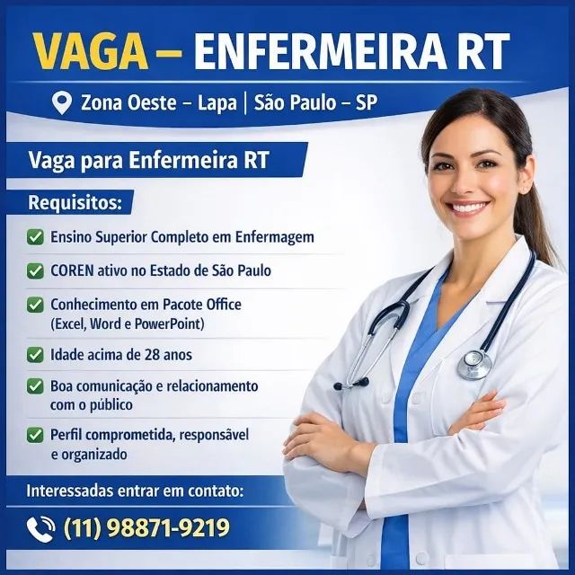Vaga para Enfermeira RT