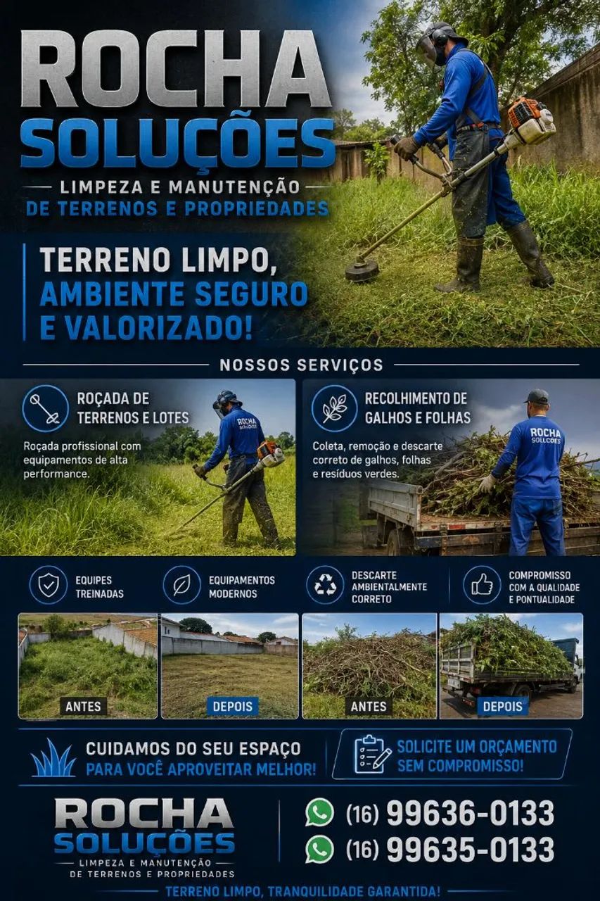 Serviços de roçada e limpeza de terrenos 