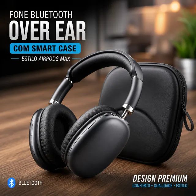 Fone Bluetooth Headphone Over Ear com Smart Case Estilo AirPods Max