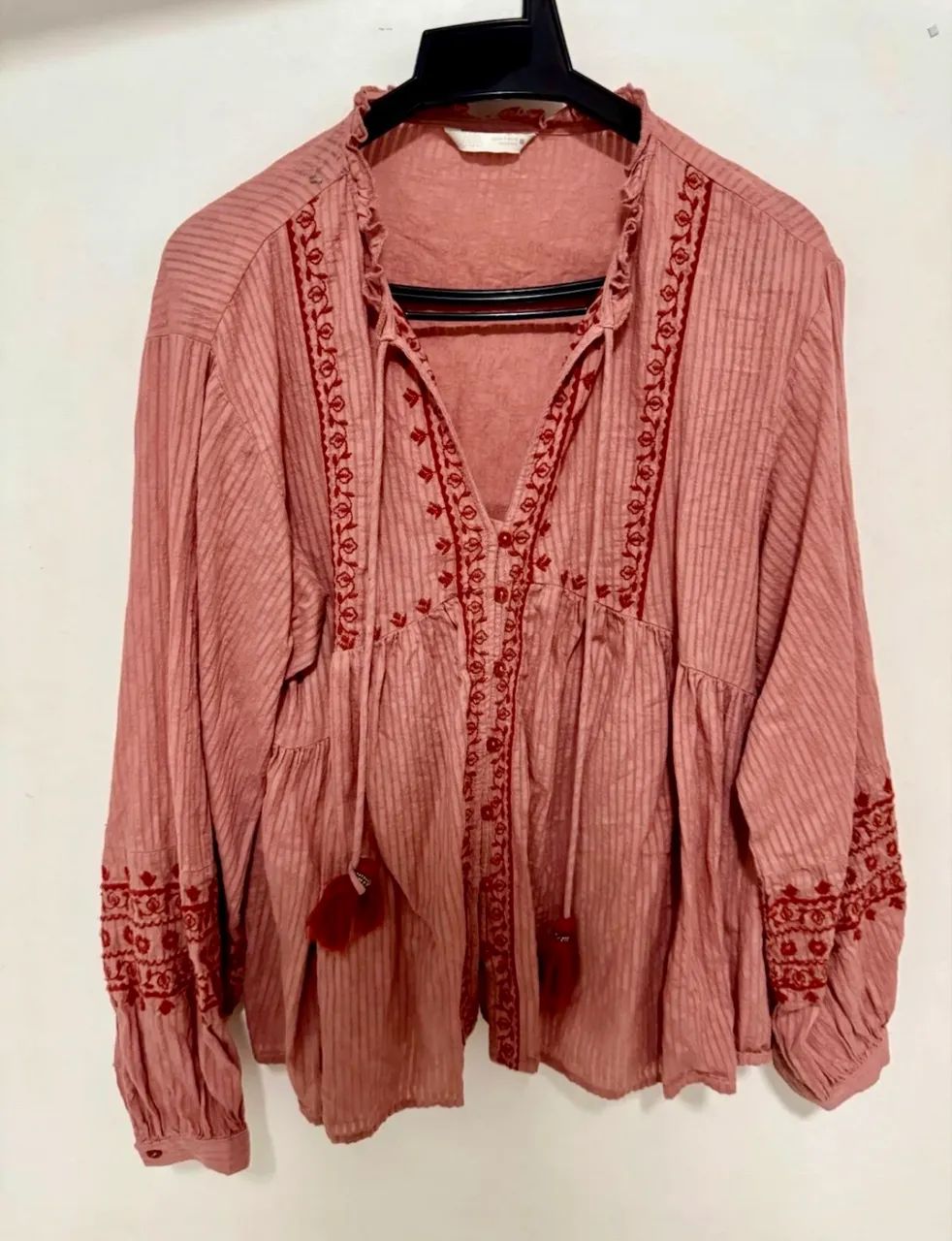 blusa zara boho rosa bordada tamanho M