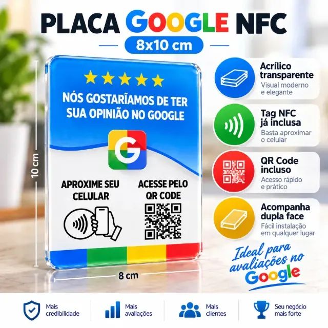 Placa Google Avaliação para o seu Negocio  NFC  + QRCODE - Foto 2