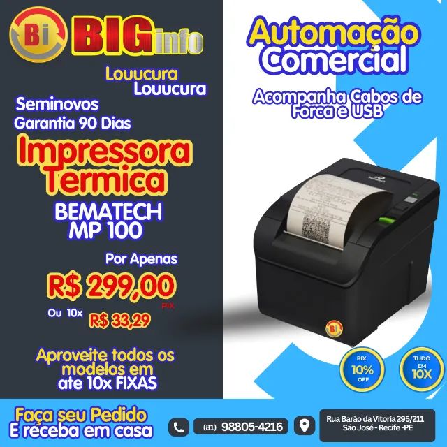 Impressora Não Fiscal Bematech MP-100S TH com Serrilha