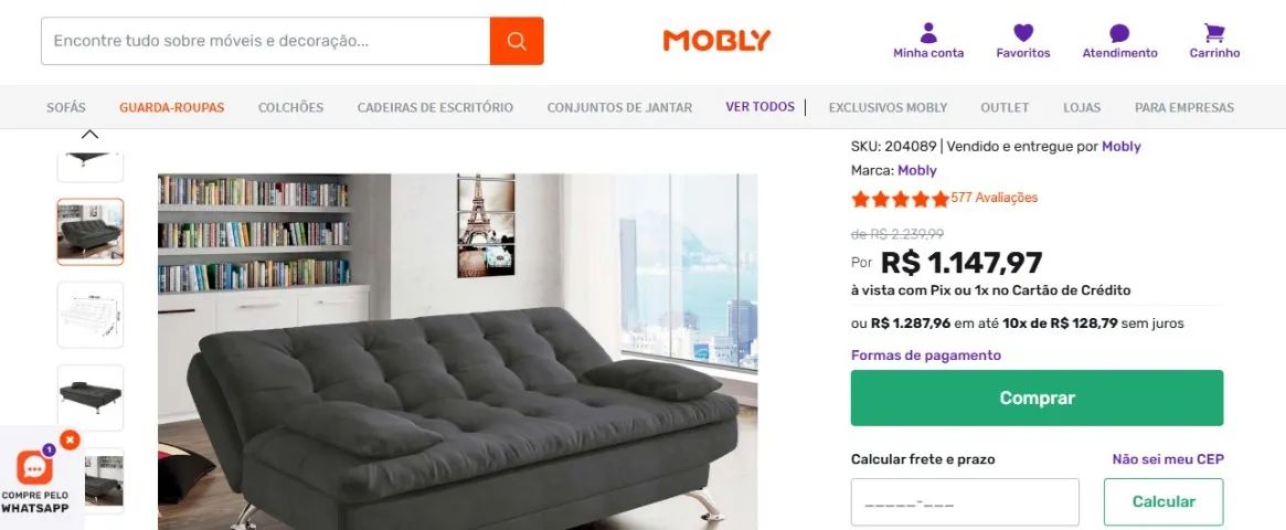 SOFÁ-CAMA 3 LUGARES PREMIUM SUDE CINZA - MOBLY - Foto 5