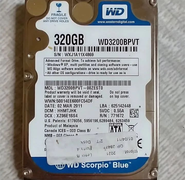 HD pra notebook 320GB sata wd 3200BPVT