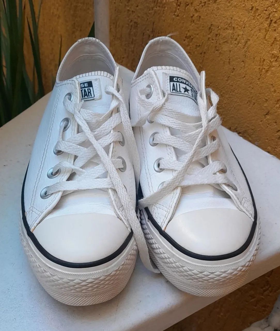 Tênis All Star Plataforma de Couro Branco Original - Foto 2