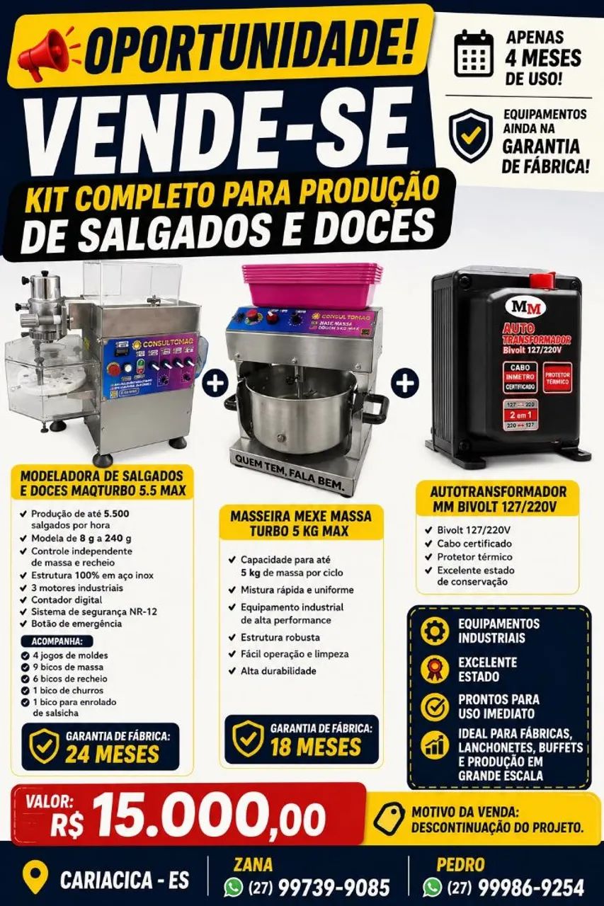 KIT COMPLETO PARA PRODUÇÃO DE SALGADOS E DOCES 