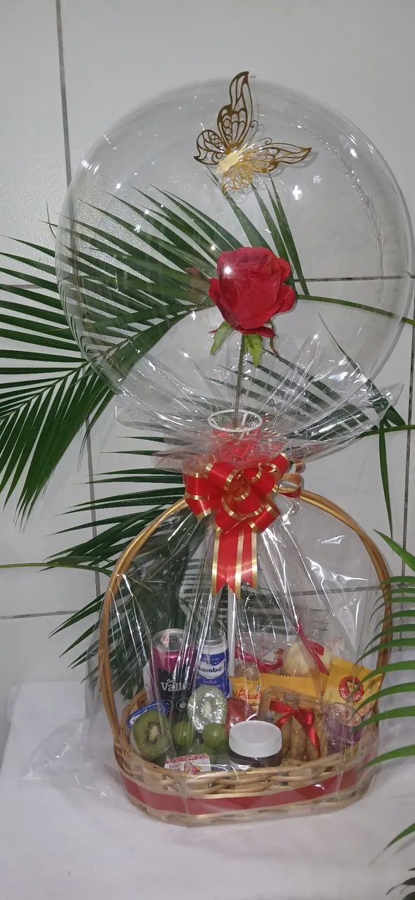 Cesta Café da Manhã Rosa Encantada Balão Buble  - Foto 5