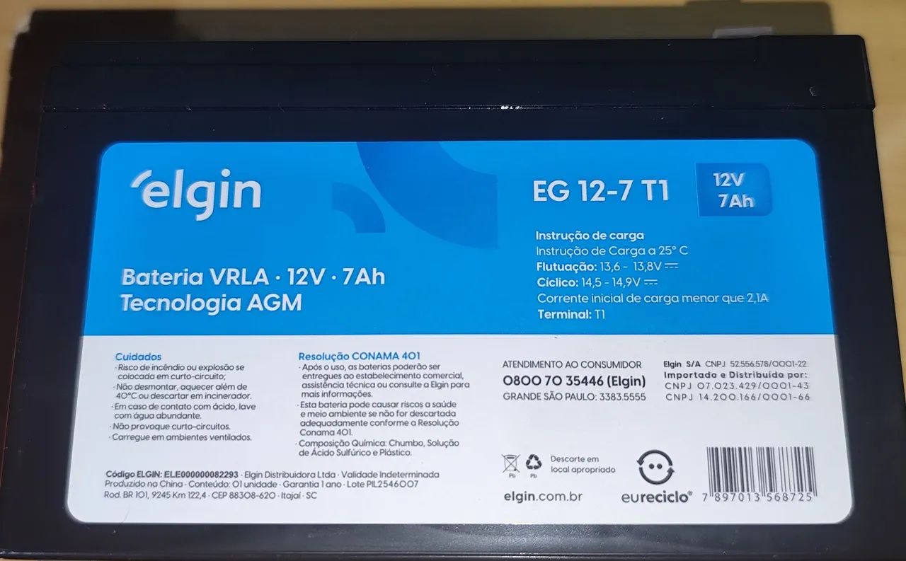 Bateria Elgin 12v 7a 