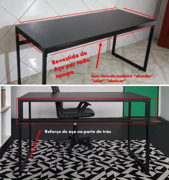 Escrivaninha 1,5m Reforçada NOVA Mesa Industrial Multiuso para Computador Notebook Estudo - Foto 5