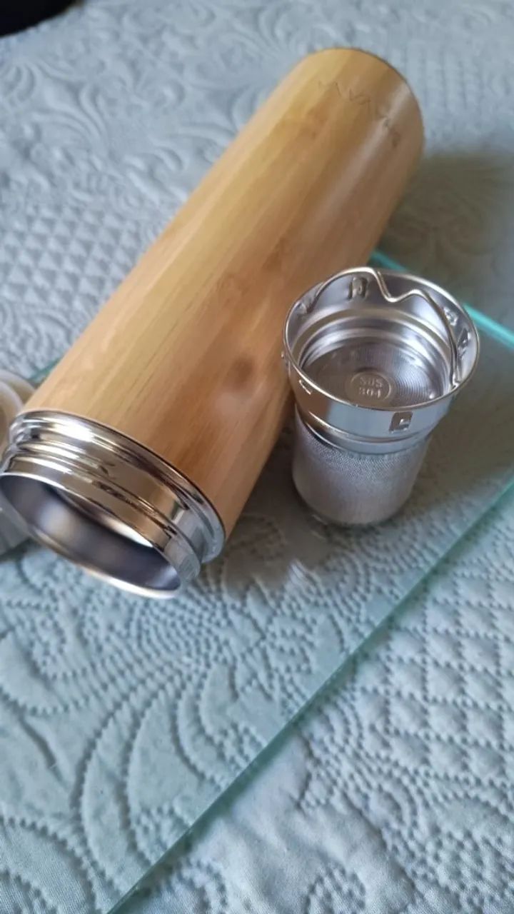 Garrafa Térmica Bhavana - inox e bambu (NOVA) - Foto 4