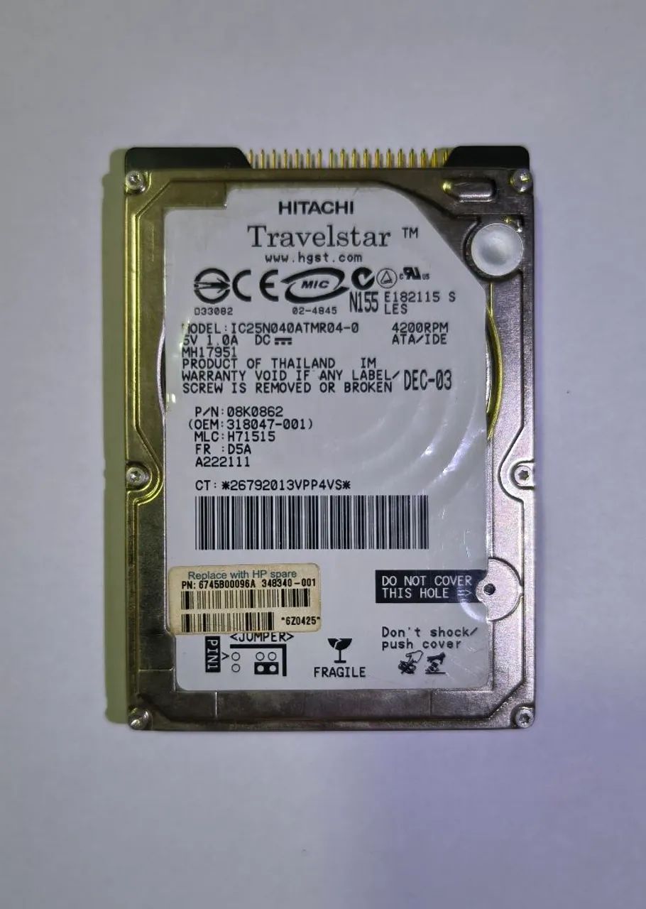 40GB 2,5 " 6,35 CM Disque Dur PC Portable Hitachi IC25N040ATMR04-0