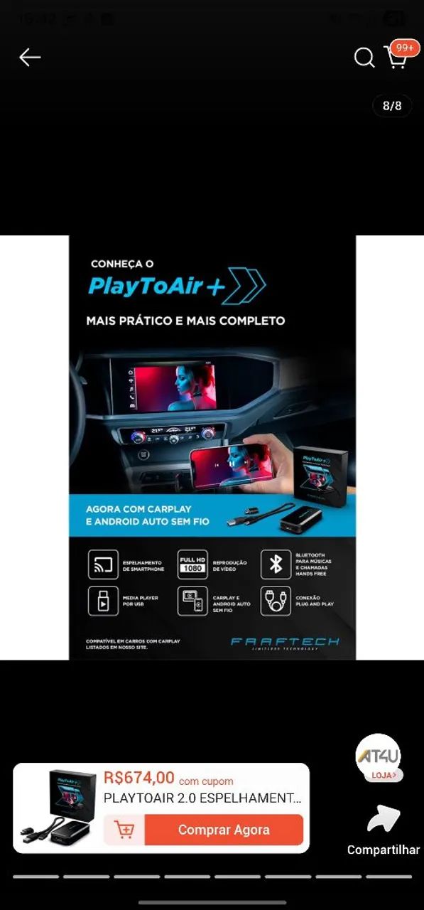 PlayToAir+ 2.0 FAAFTECH Espelhamento sem fio de Smartphone na Multimídia - Foto 2