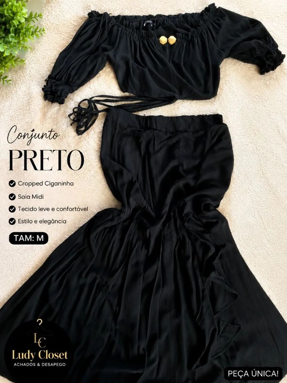 Conjunto Cropped ciganinha e saia babado. 