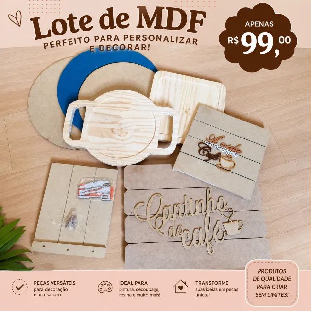 Lote de peças em MDF cru