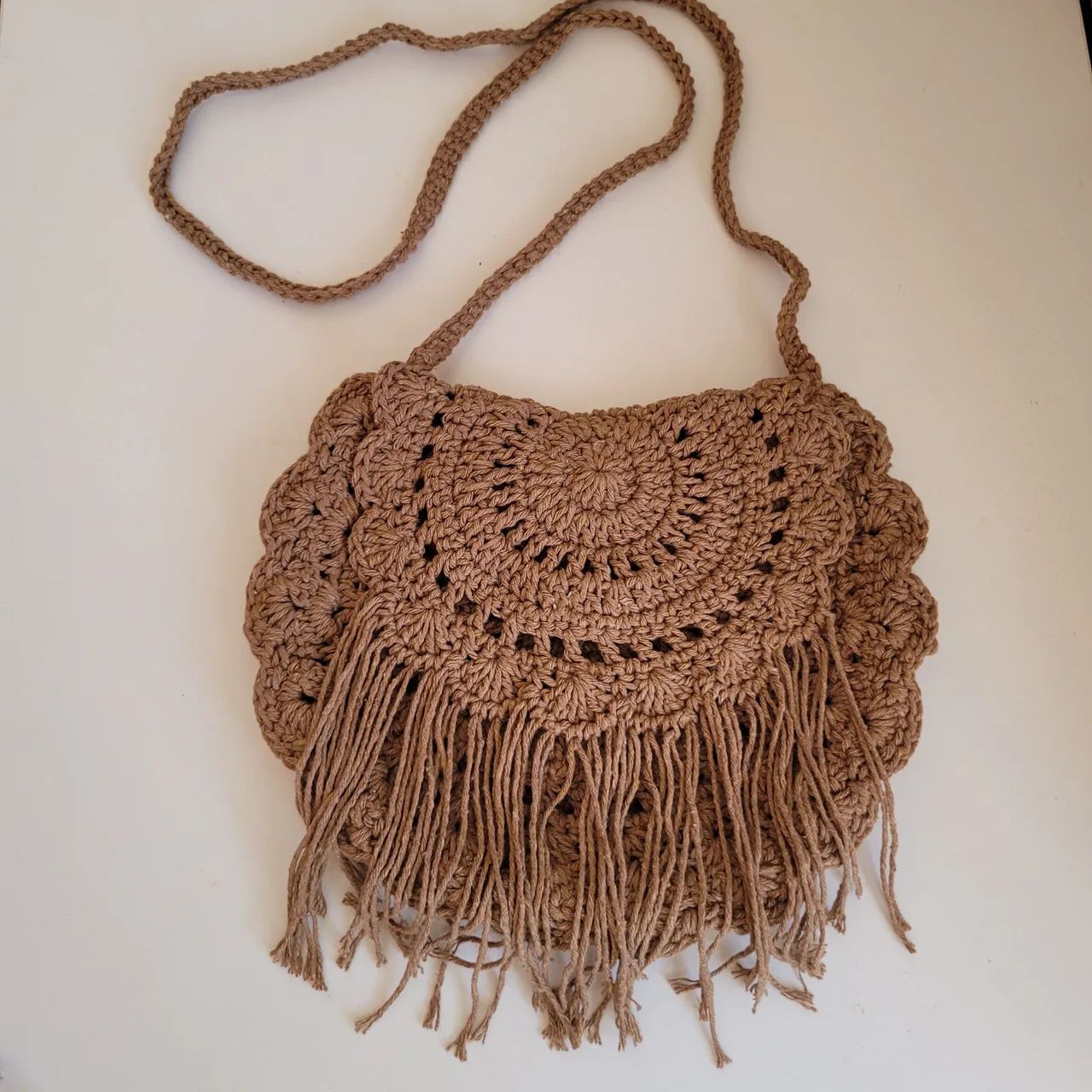 Bolsa de Crochê Estilo Boho Chic com Franjas Removíveis - Foto 5