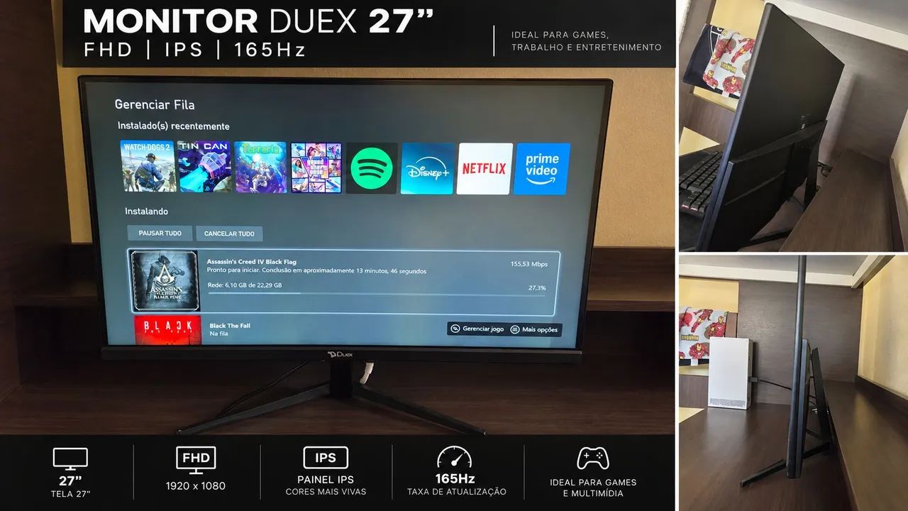 Monitor Gamer Duex, 27", 165hz, FHD, IPS