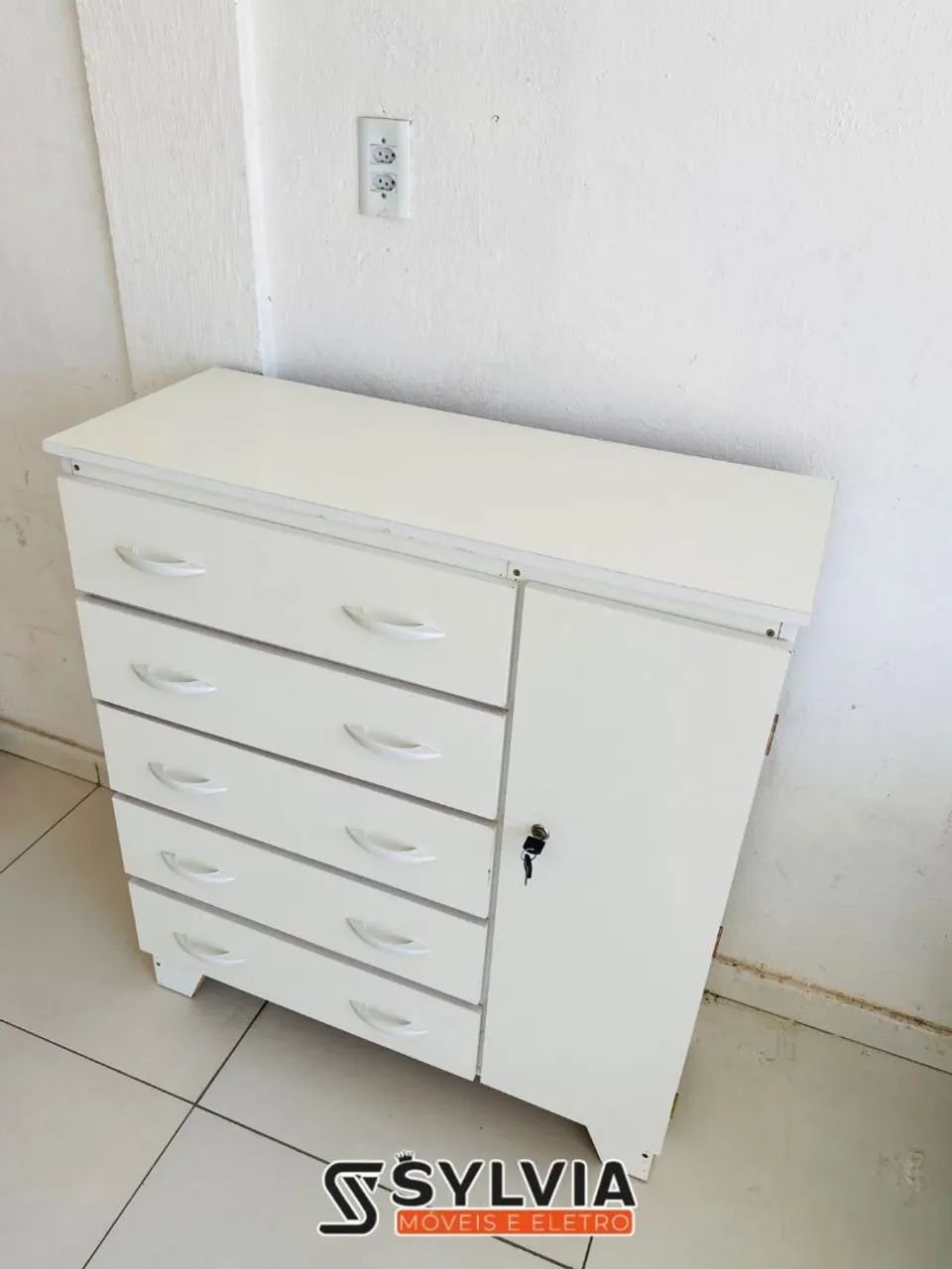 Cômoda 5 gavetas com sapateira ( branco e amadeirado) - Foto 5
