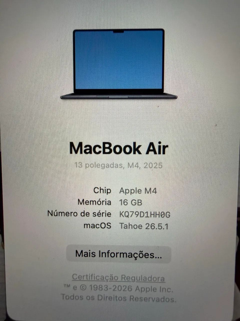 MacBook Air M4 13? 16GB/256GB ? Bateria 100% ? Perfeito estado