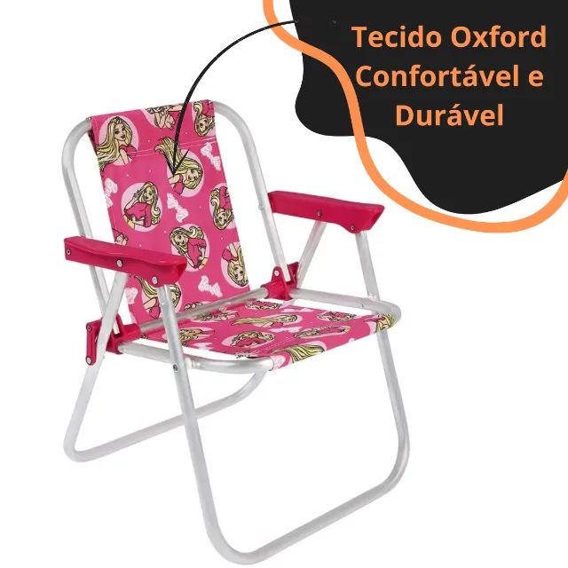 Cadeira Infantil Rosa Barbie em Alumínio. Praia, Piscina, Jardim, Campo. Suporta 30Kg - Foto 4