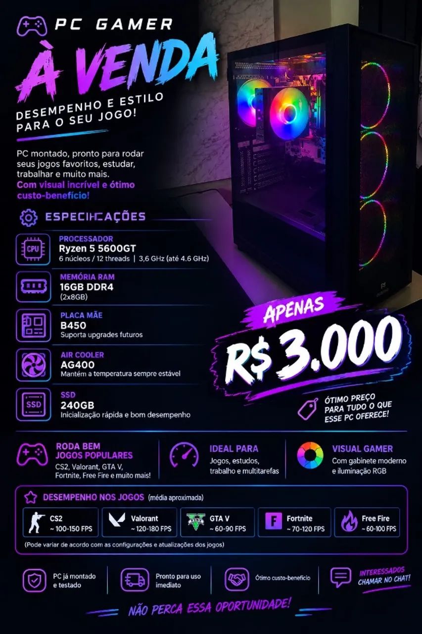 COMPUTADOR GAMER RYZEN 5600GT