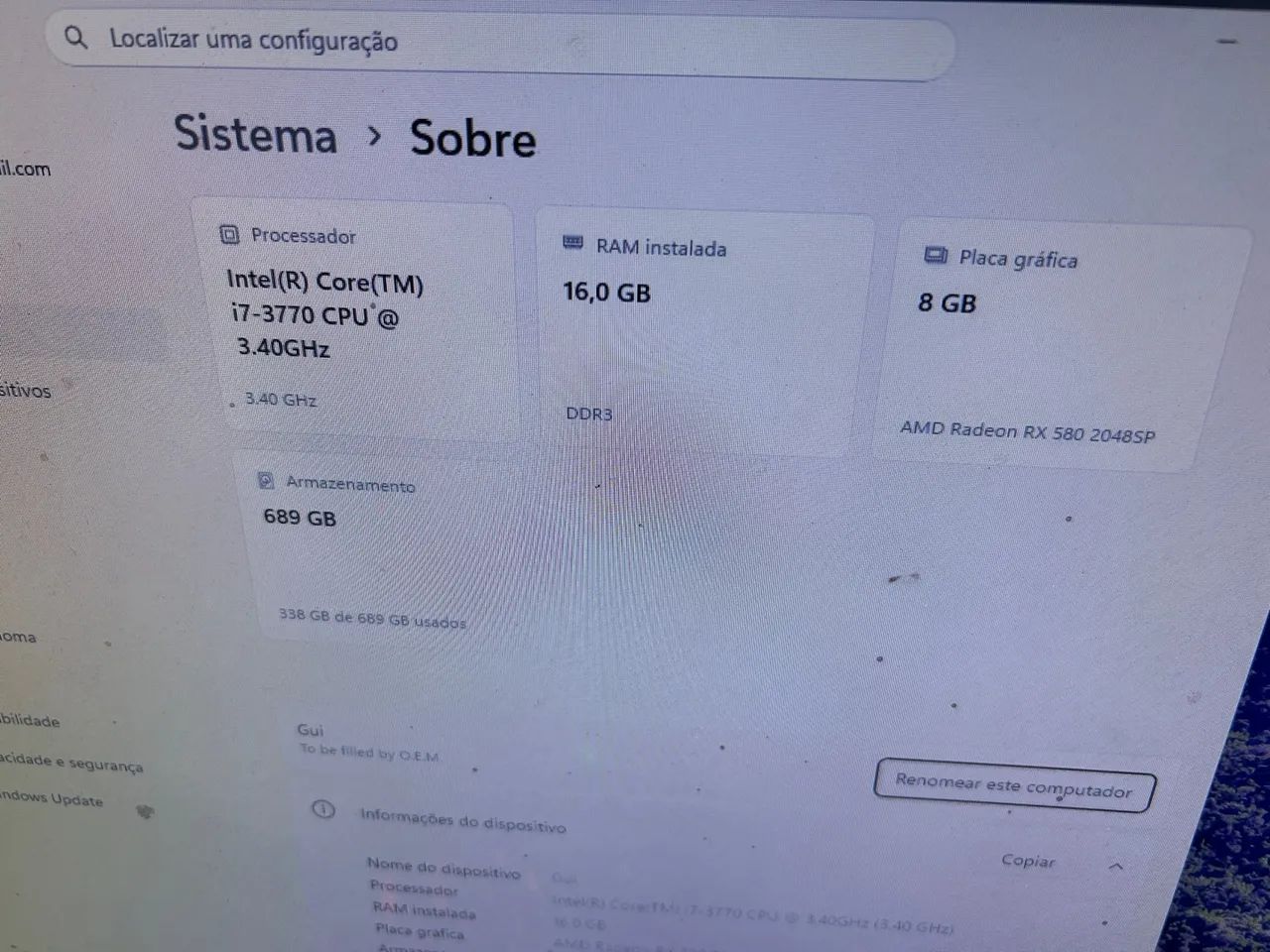 Pc bom, rx 580, i7-3770 da 3 geração