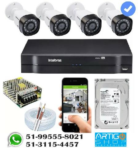Kit Cftv 4 Cameras Multi Hd 720p 1mp Dvr Intelbras Mhdx 1004