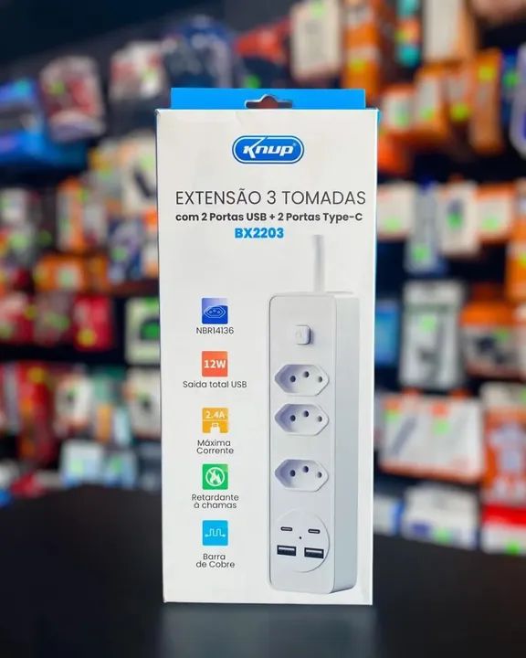 EXTENSÃO 3 BOCAS, PORTA USB E TIPO C - Foto 2