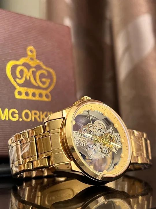 Relógio automático unissex série ouro moderno transparente 