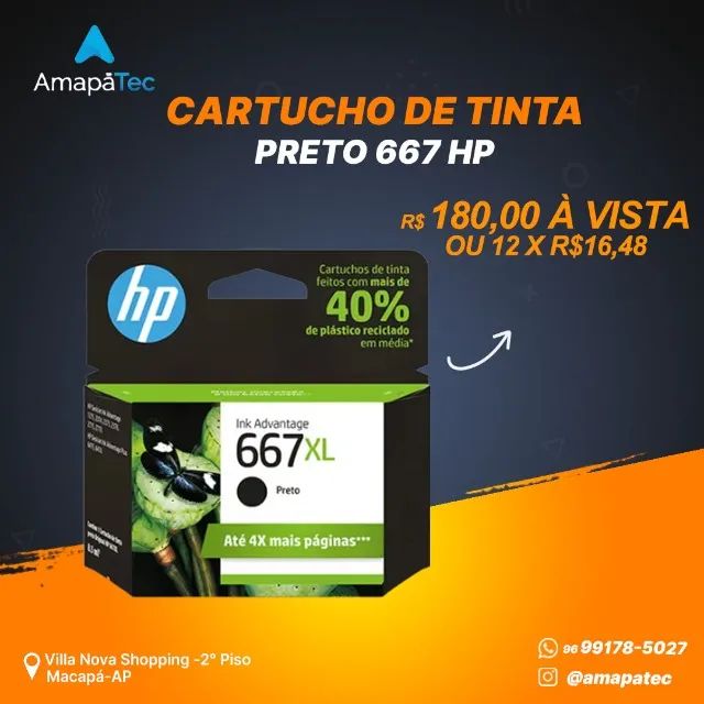 Cartucho de tinta Hp 667 Xl Preto