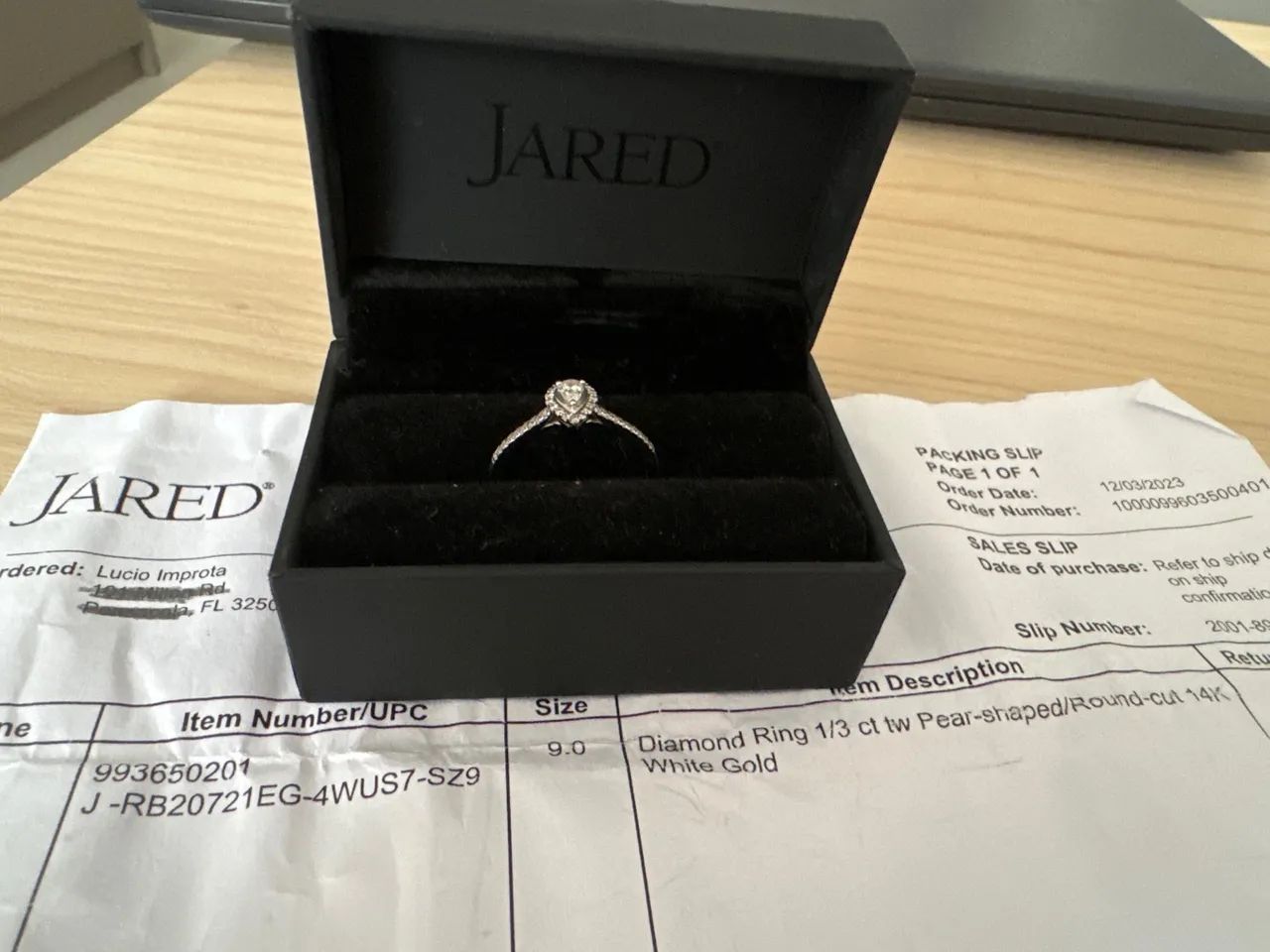 Anel de diamante 1/3 ct tw Pear-shaped/Round-cut 14K ouro branco - Foto 3