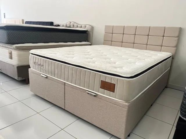Cama Box com Baú Linha Premium Queen Colchão Serrano Molas Ensacadas Nova! - Foto 3