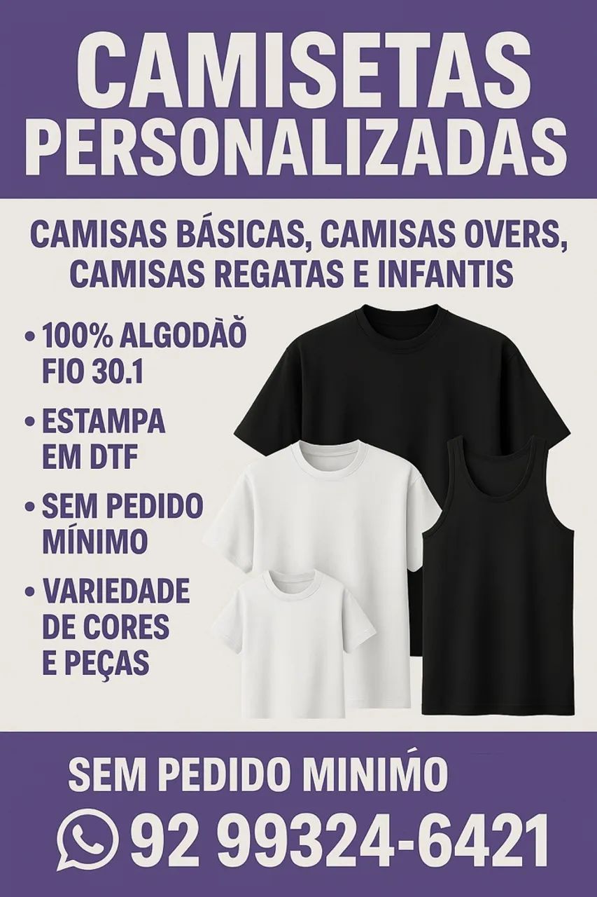 Camisas Estampadas Adulto e Infantil - Fio 30 | Alta Qualidade