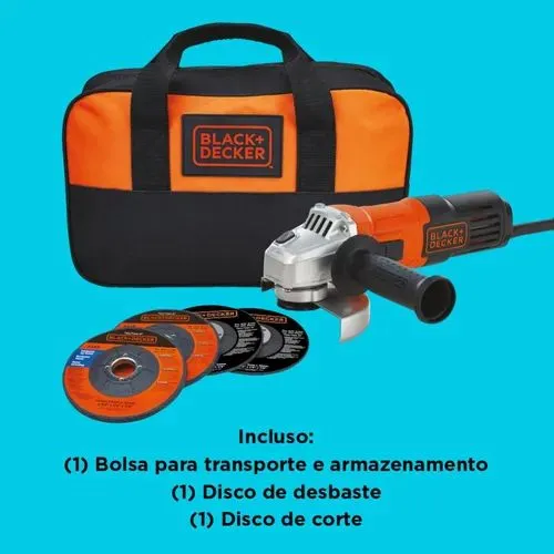 Esmerilhadeira 4.1/2 650W 220V G650-BR Black Decker + Discos e Bolsa