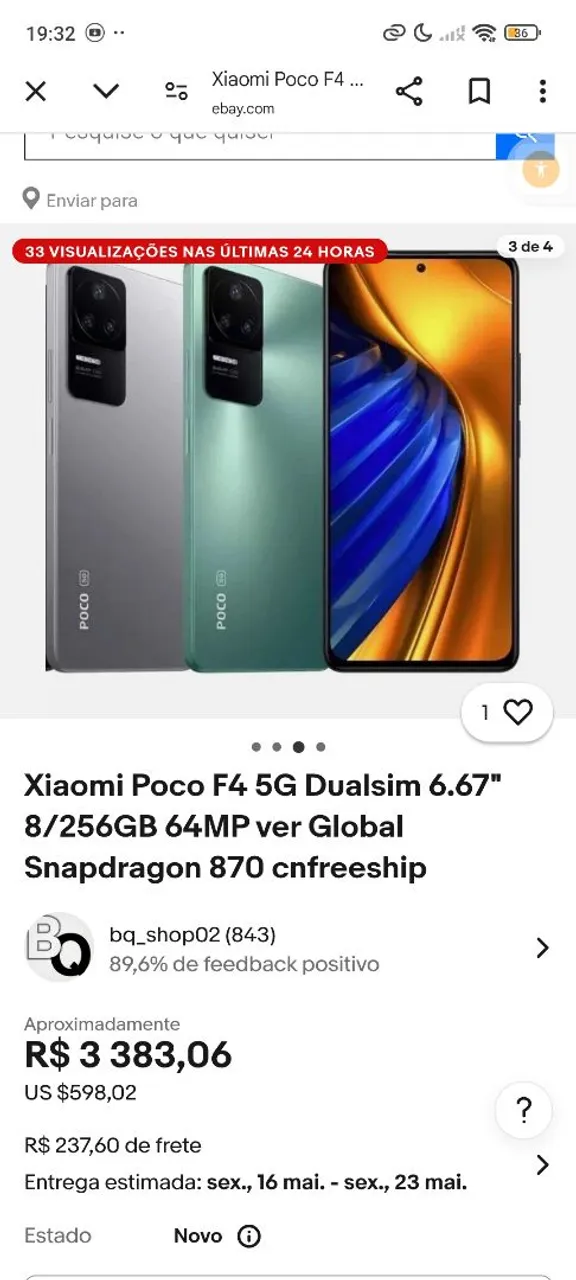 Poço F4 top 256 gb e 8 de ram , *17 zap