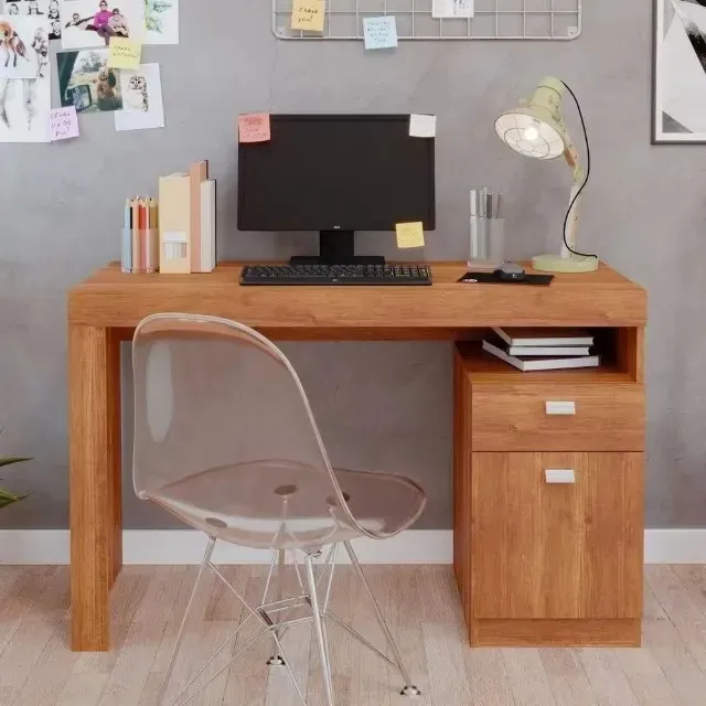 Mesa para Computador Permóbili Melissa 1 Gaveta e 1 Porta - Branco/Nature