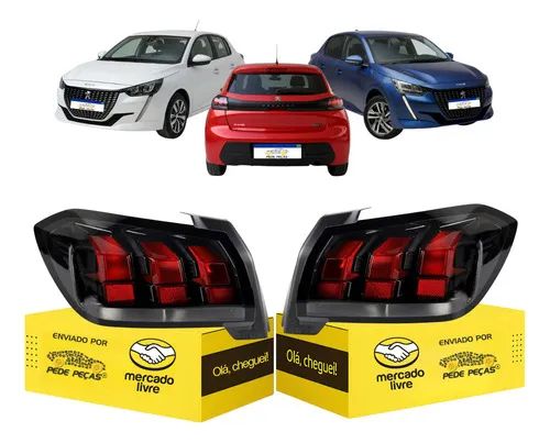 Par Lanterna Sinaleira Peugeot 208 2021 2022 2023 2024 Ambos Lados Vermelho/preto