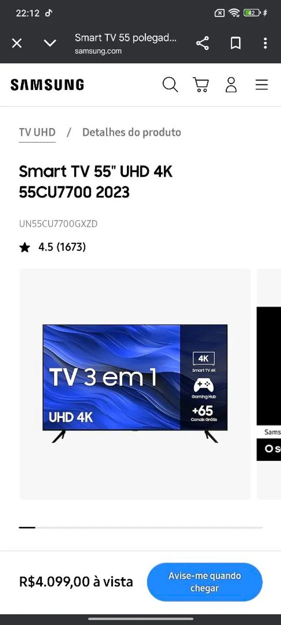 TV SAMSUNG 4K UHD CRISTAL 55POLEGADAS - Foto 4