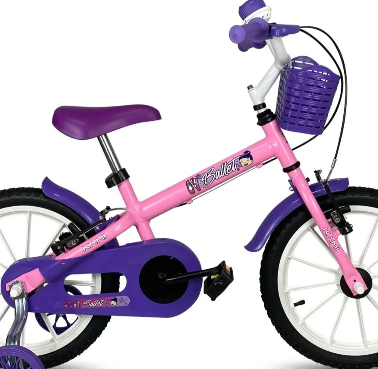Bicicleta infantil kami ballet aro 16 com cesto e rodinhas  - Foto 3