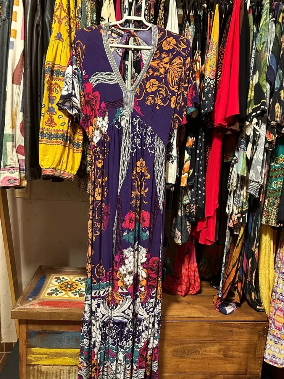 Vestido Longo Estampado Floral Roxo - Foto 3