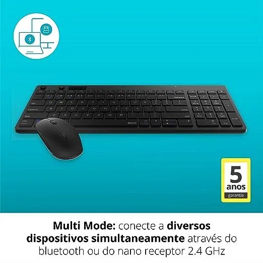  Combo Rapoo Teclado e Mouse sem Fio Bluetooth 2.4Ghz Black