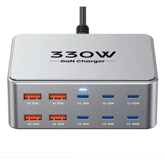 Carregador Turbo com 10 Saídas Usb A e Tipo C 330w