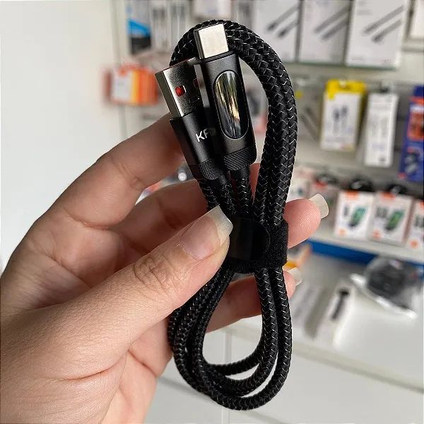 Cabo de Carregamento Tipo C 66W com 1 Metro e Display LED, Trançado - Kaidi - Foto 3