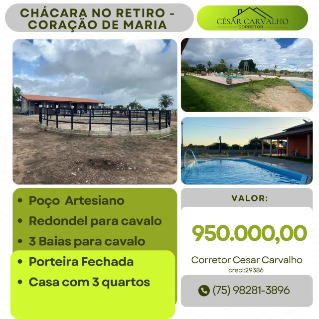 CHÁCARA NO RETIRO - CORAÇÃO DE MARIA - 2 TAREFAS
