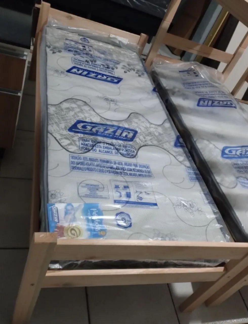 Colchão de solteiro GAZIN + Cama de solteiro 100% eucalipto 