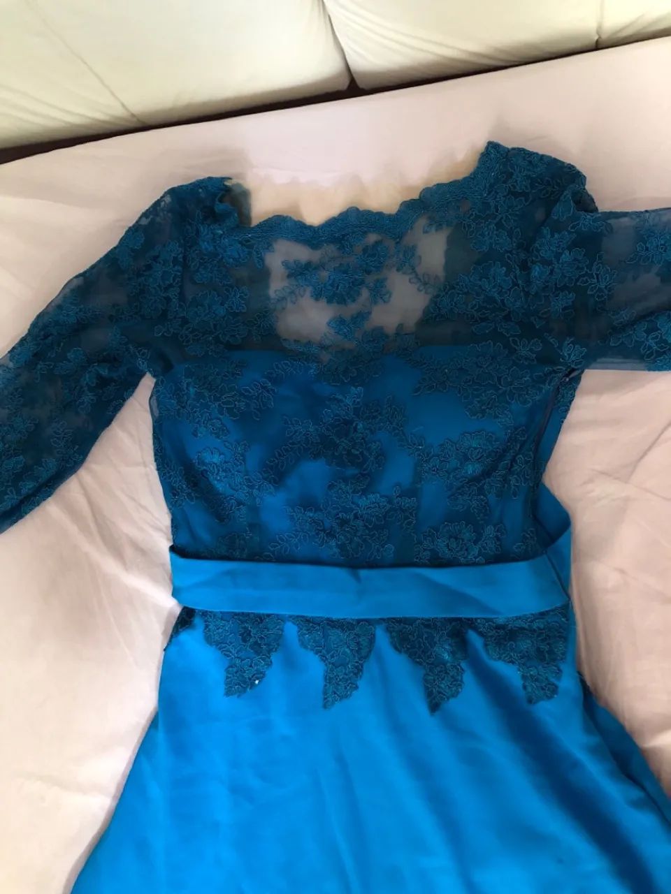 Vestido de Festa Azul Tiffany com Renda