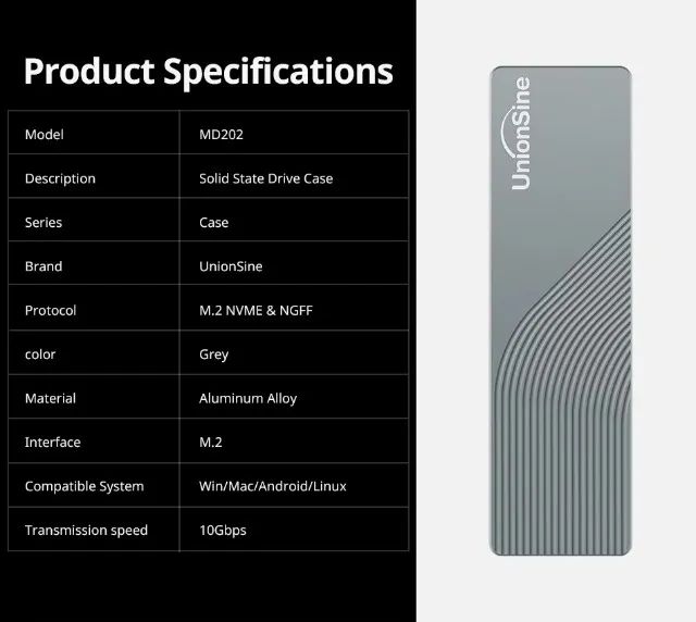 Case SSD UnionSine Dual Protocol M.2 NVMe 10Gbps + SSD XPG Gammix S11 Pro 512GB - Foto 3