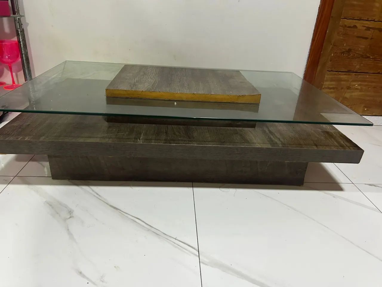 Modern Wooden Coffee Table with Glass Top