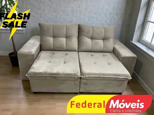 Sofá off white 2,00m Ret/Rec Veludo CAMPEÃO EM VENDAS